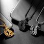 Celtic Crescent Moon Wolf Necklace 316L Stainless Steel Norse Viking Pentagram Pentacle Pendant 18K Gold/Black Gun Plated Irish Knot Amulet Wicca Pagan Jewelry SP0070