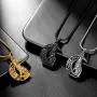 Celtic Crescent Moon Wolf Necklace 316L Stainless Steel Norse Viking Pentagram Pentacle Pendant 18K Gold/Black Gun Plated Irish Knot Amulet Wicca Pagan Jewelry SP0070