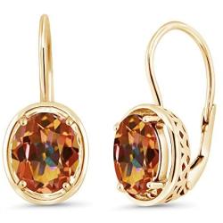 Gem Stone King 3.60 Ct Oval Ecstasy Mystic Topaz 18K Yellow Gold Plated Silver Dangle Earrings