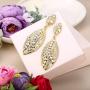 EVER FAITH Womens Bridal Wedding Jewelry Crystal 2 Leaf Art Deco Drop Dangle Pierced Earrings