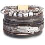 FANCY SHINY Boho Leather Wrap Bracelet Crystal Leaf Cuff Bracelets Bohemian Jewelry with Magnetic Clasp,7.5''