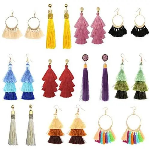 11 Pairs Tassel Earrings for Women Colorful Long Layered Thread Ball Dangle Earrings Yellow Red Fashion Jewelry Valentine Birthday Gifts Christmas 11 Pairs Tassel Earrings for Women Colorful Long Layered Thread Ball Dangle Earrings Yellow Red Fashion Jewelry Valentine Birthday Gifts Christmas