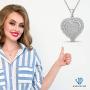 JEWELEXCESS Sterling Silver (.925) Heart Necklace with 1.00 Carat White Diamonds | Jewelry Pendant Necklaces for Women with Round & Baguette White Diamonds & 18 inch Rope Chain with Spring Clasp