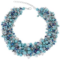 HAHA&TOTO Luxury Full Crystal Beaded Necklace for Women 2-Layers Knitting Fashion Statement Choker Necklace by Handmade Party Prom Jewelry 7 Colors