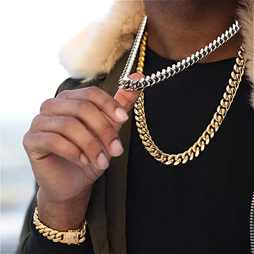 Cathercing Stainless Steel Chain for Men Figaro Necklace 10mm Cuban Link for Men Women Vintage Punk Hip Hop Jewelry (gold) Cathercing Stainless Steel Chain for Men Figaro Necklace 10mm Cuban Link for Men Women Vintage Punk Hip Hop Jewelry (gold)