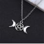 RUIZHEN Vintage Pagan Triple Moon Goddess Pentacle Pentagram Metal Amulet Wheat Chain Bracelet Necklace Jewelry Set for Women Men