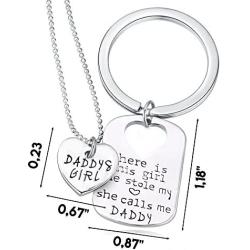 Daddys girl Stainless Steel Heart Pendant Necklace & Keychain - Father Daughter Set - Best Family Gift