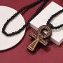 FaithHeart Egpytian Jewelry Eye of Horus Necklace, Wooden Beaded Sweater Chain Vintage Ankh Cross/African Map Pendant for Men and Women with Delicate Packaging, Text Engrave Customizable