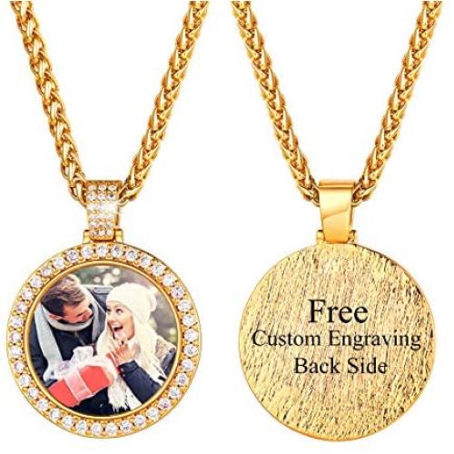 Custom Photo Necklace 925 Sterling Silver Dainty Chain 16-22 Inch Personalized Engrave Text Disc Coin Medal Heart Pendant with Memorial Image, Gift for Women Girls