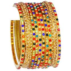 JDZ COLLECTION Indian Bangles Set Jewelry Bollywood Glass Bangles Womens Red Multi Cubic Zircon Wedding Fashion Jewelry Kada Set Costume Partywear Bangles