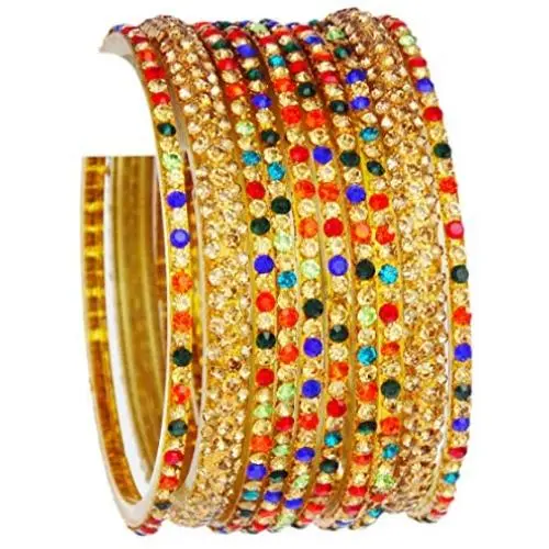 JDZ COLLECTION Indian Bangles Set Jewelry Bollywood Glass Bangles Womens Red Multi Cubic Zircon Wedding Fashion Jewelry Kada Set Costume Partywear Bangles