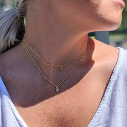 Rhodium Plated Sterling Silver Dainty Moon and Star Charm Choker Necklace| Layered Gold Choker Celestial Jewelry Gift for Her