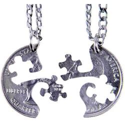 Marycrafts Set Hand Coin Cut Puzzle Piece Necklace Interlocking Necklace Jewelry Relationship BFF