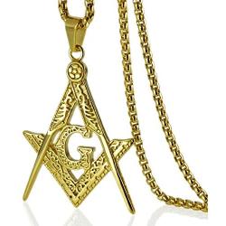 Ahappy-18k Gold Filled Sculpture Freemasonry Masonic Mason Pendant Chain Necklace N275 50 60 70 80cm
