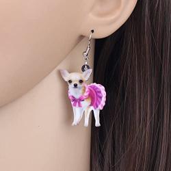 NEWEI Acrylic Sweet Chihuahua Dog Earrings Drop Dangle Animal Jewelry For Gift Girl Women