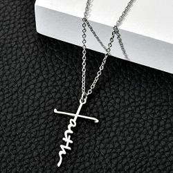BTF Faith Inspriational Jewelry Womens Stainless Steel Jesus Cross Pendant Faith Necklace