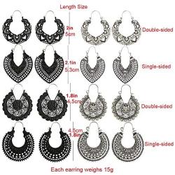 SERYNOW 8 Pairs Silver Black Bohemian Tribal Earring For Women Girls Sunflower Drop Dangle Earrings Black Heart Boho Vintage Earrings Mandala Flower Earrings