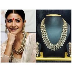 Aheli Indian Bollywood Style Wedding Party Faux Kundan Necklace with Earrings Set Ethnic Fashion Jewelry for Women