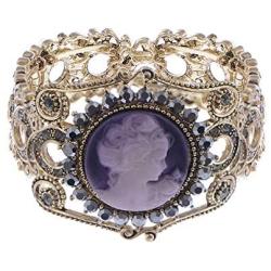 Alilang Womens Antique Golden Tone Purple Victorian Cameo Lady Bangle Bracelet
