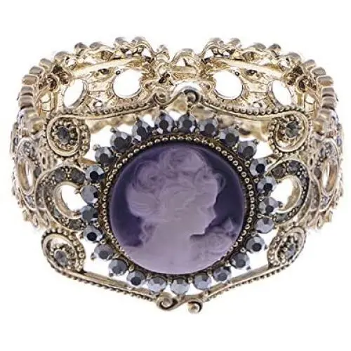 Alilang Womens Antique Golden Tone Purple Victorian Cameo Lady Bangle Bracelet Alilang Womens Antique Golden Tone Purple Victorian Cameo Lady Bangle Bracelet