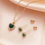 Swarovski Crystal Halo Heart Pendant Necklace Earrings for Women 14K Gold Plated Hypoallergenic Jewelry Set