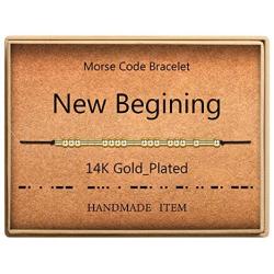Morse Code Bracelet 14k Gold Plated Beads on Silk Cord Secret Message New Beginning Bracelet Gift Jewelry for Her