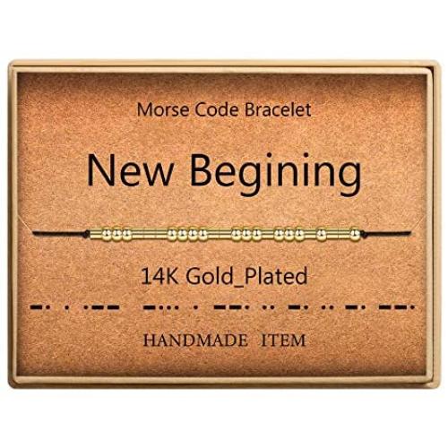 Morse Code Bracelet 14k Gold Plated Beads on Silk Cord Secret Message New Beginning Bracelet Gift Jewelry for Her