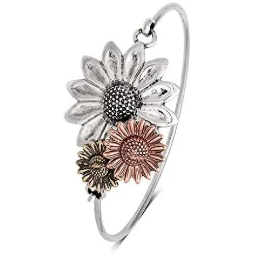 NOUMANDA Antique Gold Silver and Copper 3 Sunflower Magnetic Eyeglass Holder Brooch and Bangle NOUMANDA Antique Gold Silver and Copper 3 Sunflower Magnetic Eyeglass Holder Brooch and Bangle
