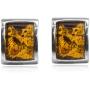 Sterling Silver Baltic Amber Rectangular Stud Earrings Necklace 18 Inches