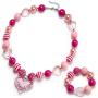 vcmart Girls Gilitter Heart Chunky Bubblegum Bead Necklace & Bracelet Set Fashion Jewelry Pendant with Gift Box