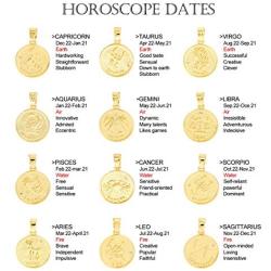 Bijoux et tou 18K Gold Plated Multi Layer Astrology Constellation Horoscope Zodiac Simple Double Side Pendant Necklace 15.5''-21''