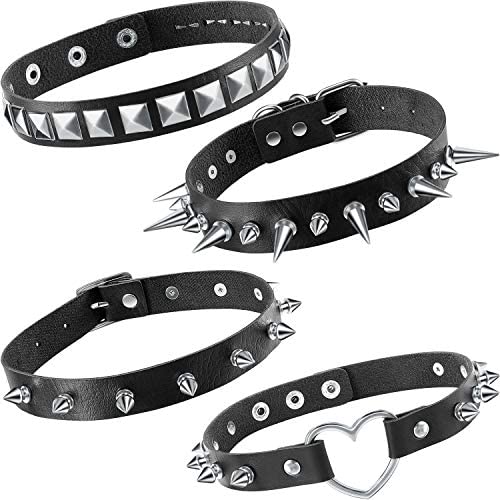 4 Pieces Biker Leather Studded Choker PU Leather Collar Choker Punk Rock Gothic Necklace Choker