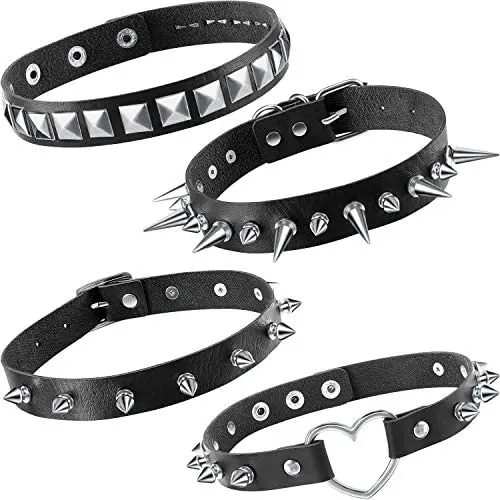 4 Pieces Biker Leather Studded Choker PU Leather Collar Choker Punk Rock Gothic Necklace Choker 4 Pieces Biker Leather Studded Choker PU Leather Collar Choker Punk Rock Gothic Necklace Choker