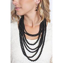 Multi Beaded Bubble Statement Necklace - Round Ball Chunky Drape Bib Collar Marbled, 7 Layer Long