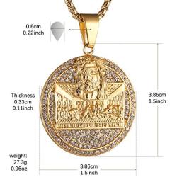 AsAlways Gold-Plated Stainless Steel Pendant Religious Jewelry Iced-Out CZ Jesus Face Pendant The Last Supper