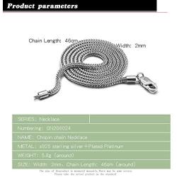Fashion 100% 925 Sterling Silver 2 mm Necklace Solid Silver Chopin Chain Link Silver Jewelry For Men & Women Italy Design