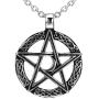 Vintage Style Pentacle Pentagram Crescent Moon Stainless Steel Pendant Necklace for Men (21-inch chain)
