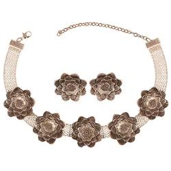 Touchstone Indian Bollywood Tribal Boho Gypsy Oxidized Jewelry Beautiful Hand Cut Motifs Designer Jewelry Necklace Set in Oxidized Silver Tone for Women.