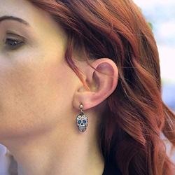 Colorful Skull Dangle Earrings: Halloween Day of the Dead (Dia De Los Meurtos) Drop Studs