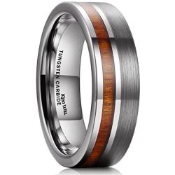 King Will Nature Tungsten Carbide Wedding Band 7mm Silver/Black Tungsten Ring with Wood Inlay Comfort Fit