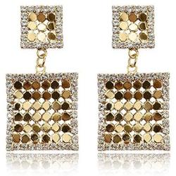 D.Rosse Lightweight Sequin Crystal Dangle Earring Metal Mesh Grid Tassel Drop Earrings Long Gold Shining Square Stud Earrings for Women Girls