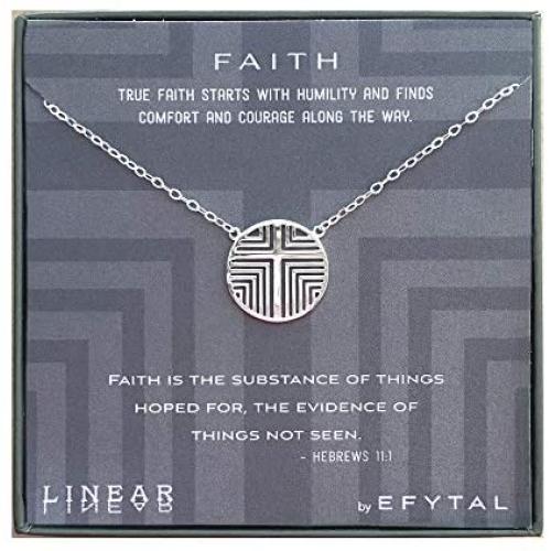 EFYTAL Religious Gifts, 925 Sterling Silver Linear Cross Necklace, Geometric Pendant Jewelry for Women, Christian Faith Gift for Her