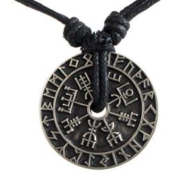 CCBFY Nordic Coin Amulet Vegvísir Odin Triple Horn Triquetra Valknut All in One Pewter Pendant Necklace