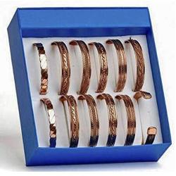 eloria-décor Set of 6 Tibetan Copper Bracelets Magnetic Pattern Womens Mens Spiritual Jewelry