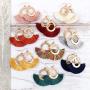 Bohemian Fan Fringe Thread Tassel Drop Earrings - Statement Half Circle, Clover Leatherette, Flower, Quatrefoil Chandelier Dangles