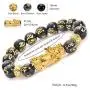 Feng Shui The Best 10mm Black Hand Carved Mantra Bead Bracelet with Golden Pi Xiu/Pi Yao Lucky Wealthy Amulet Brecelet