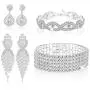 LOLIAS Womens Silver Plated White Clear Rhinestone Crystal Wedding Bridal Bridesmaid Earring and Bracelet Set Drop Dangle Earrings Jewelry Link Tennis Bracelet