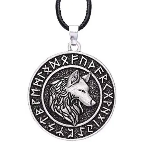 HAQUIL Viking Jewelry Viking Runes Coin Wolf Pendant Leather Cord Necklace for Men and Women, 19.7'' HAQUIL Viking Jewelry Viking Runes Coin Wolf Pendant Leather Cord Necklace for Men and Women, 19.7''