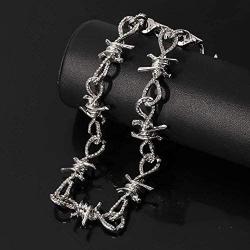 SONGCHANGJEWELRY Barbed Wire Necklace Choker - Punk Necklaces - Thorn Chain Men Punk Rock Jewelry Gift for Men Women Lovers