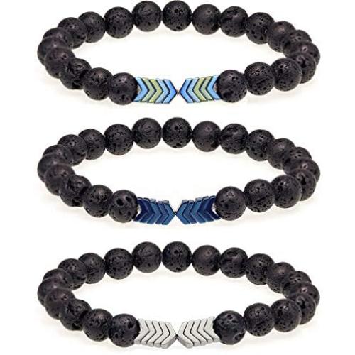 Suyi Lava Rock Bracelet Men Yoga Bracelets for Women 3Pcs Essential Oil Diffuser Stone Jewelry